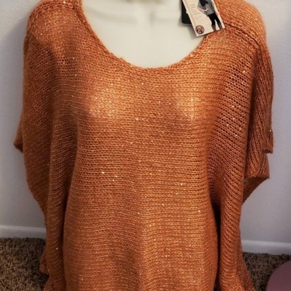 Noelle Tops - Noelle Sparkle Orange Knit Tunic Open Weave OS